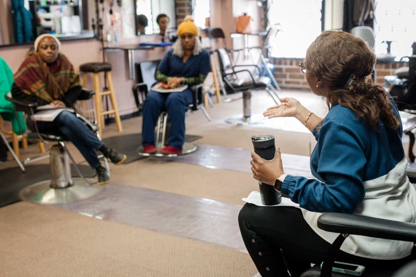 Yolande leading a classroom discussion